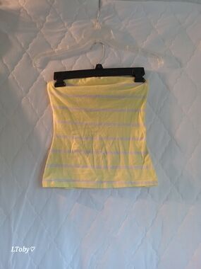 Lilu Yellow Stripe Strapless Crop Top